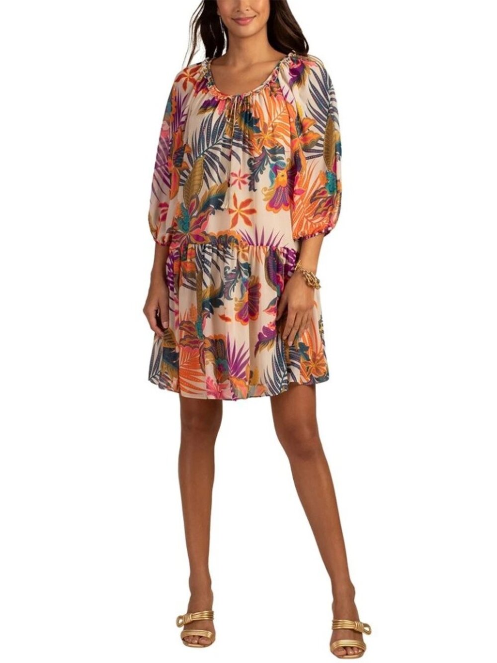 Trina Turk 'Majorelle' Botanical-Print Blouson Mini-Dress, Multicolor